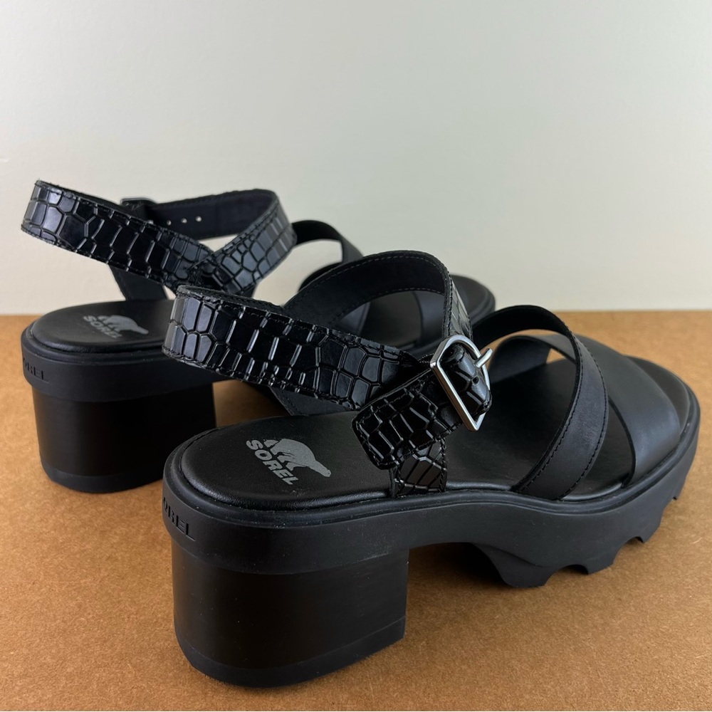 NEW SOREL BLACK LEATHER SANDALS - Picture 4 of 12